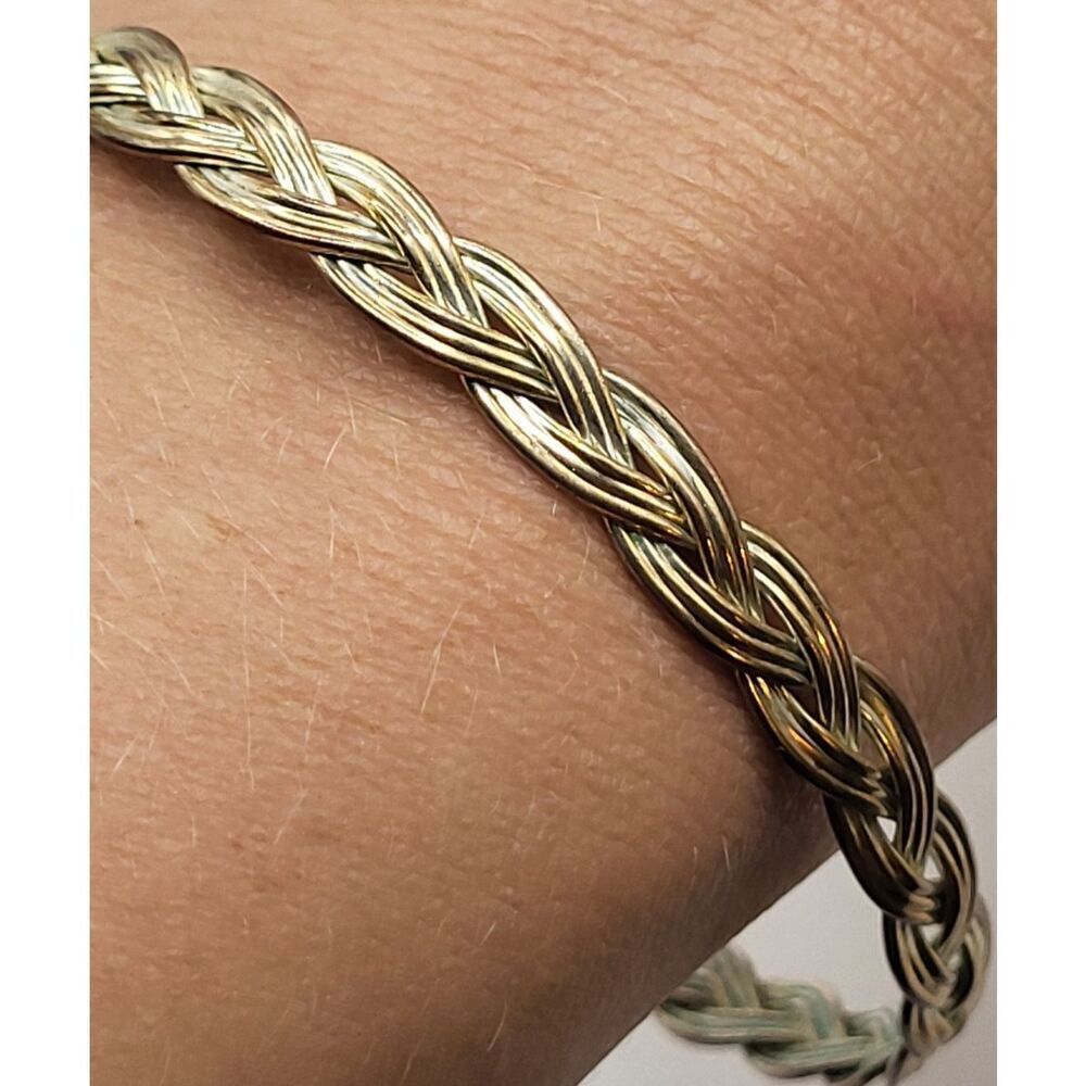 Artisan Woven Silver Bangle Bracelet 2.6in dia